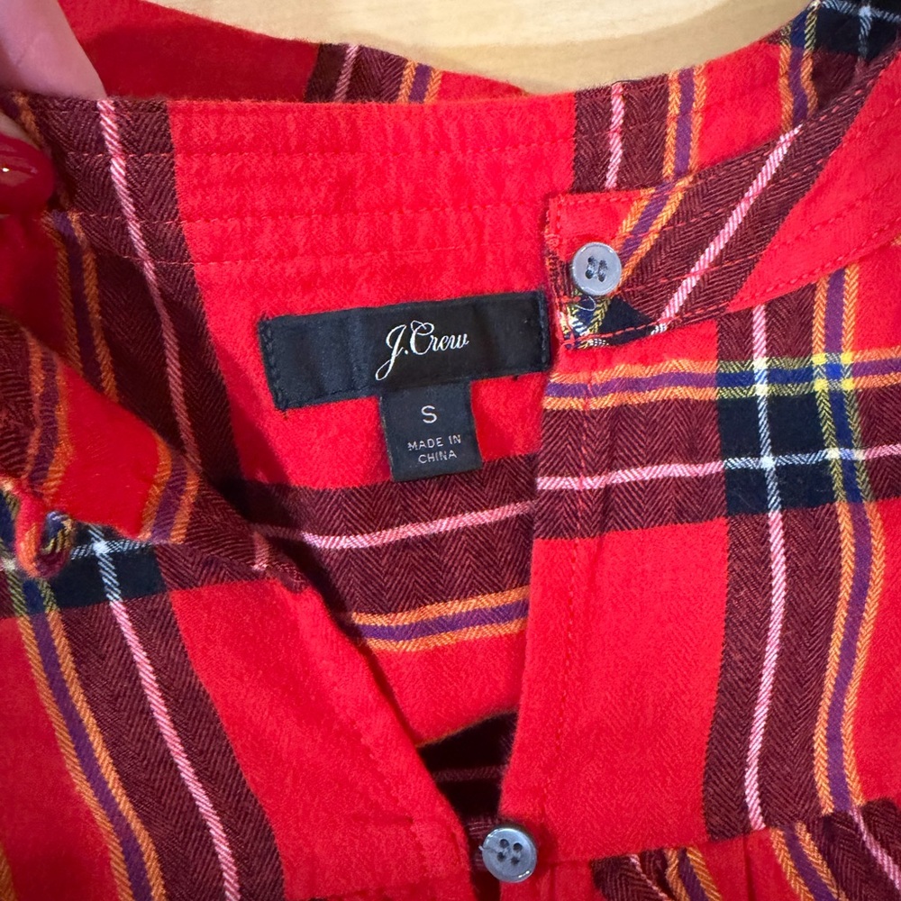 J. Crew Flannel Red Plaid Ruffle Top - Picture 3 of 5